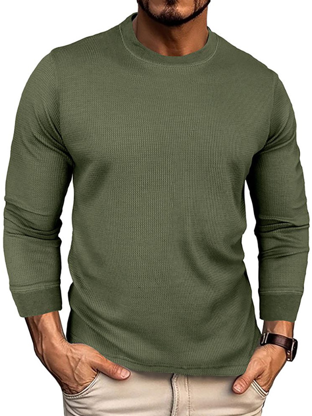

StyleCast x Revolte Men Ribbed Pullover, Green