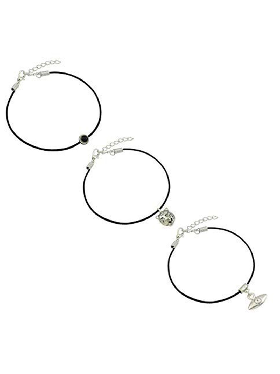

HIGH TRENDZ Women Set of 3 Anklets, Black
