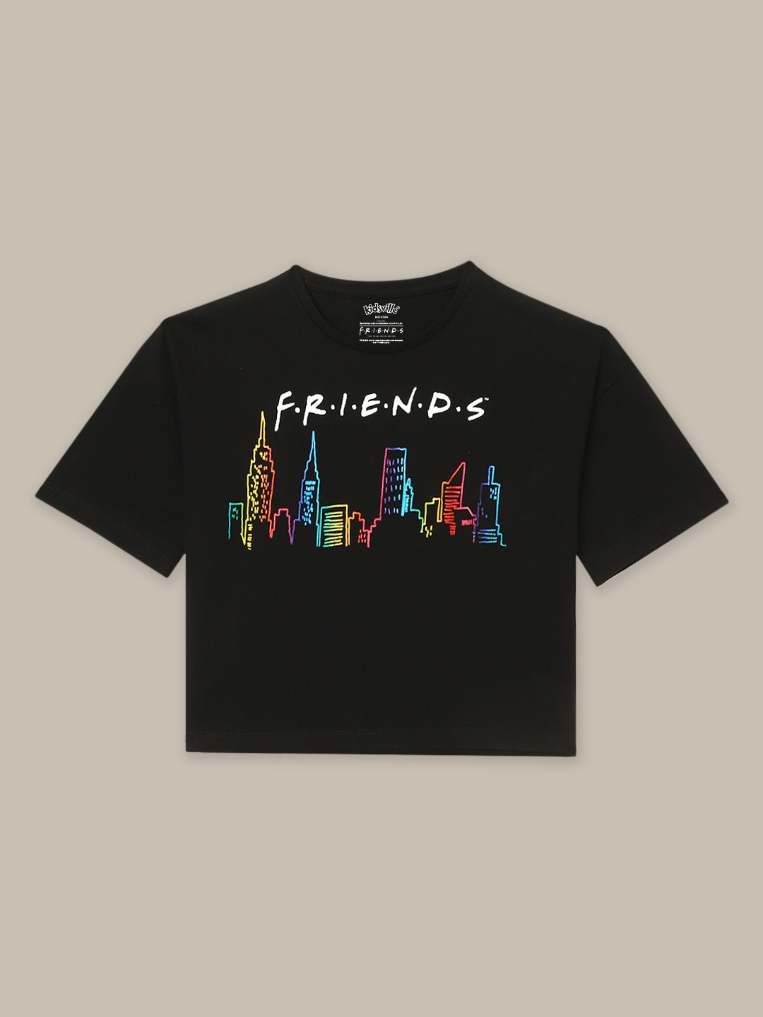 

Kids Ville Girls Friends Printed Pure Cotton Loose-Fit T-Shirt, Black