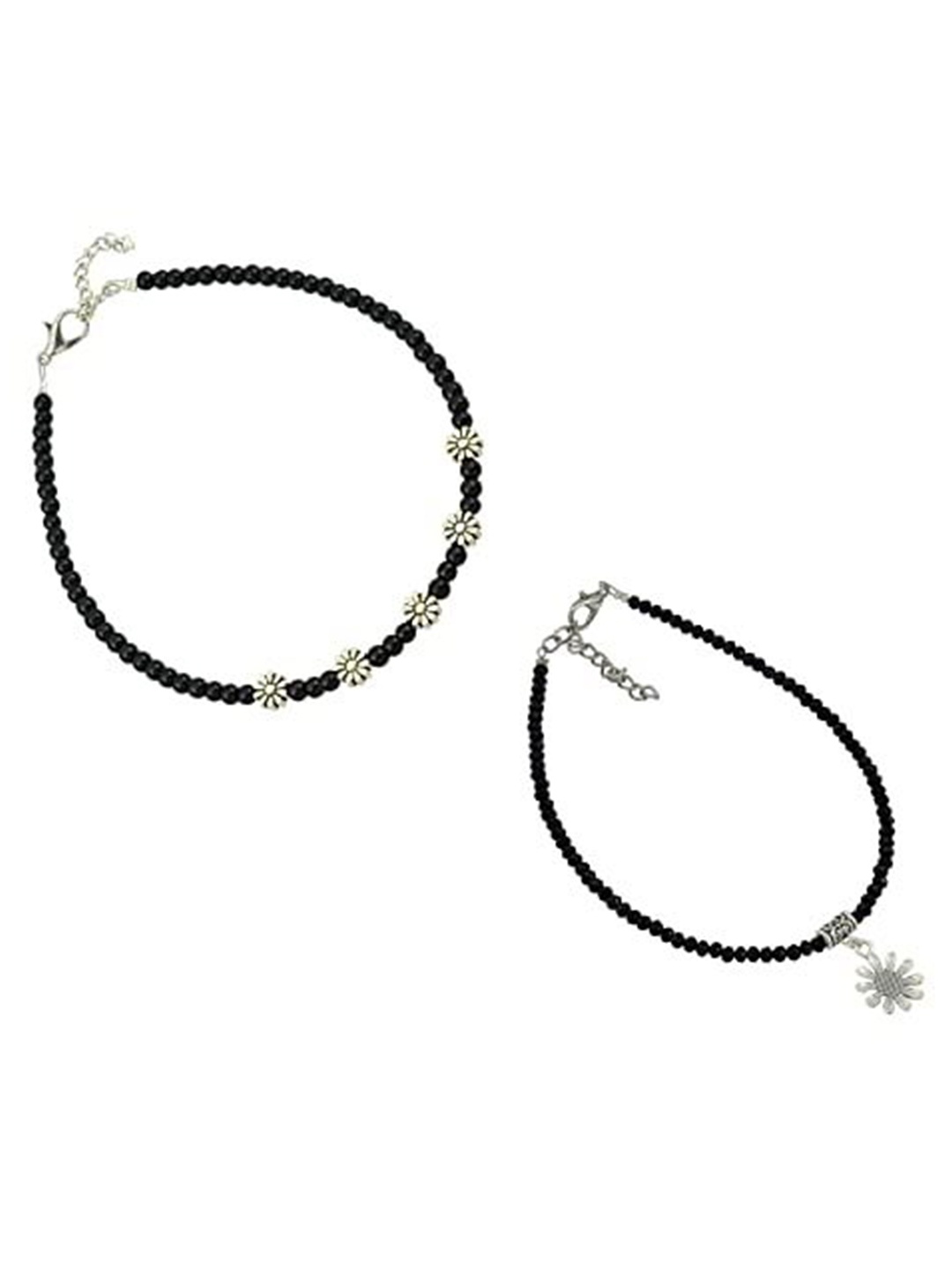 

HIGH TRENDZ Women Set of 2 Anklets, Black