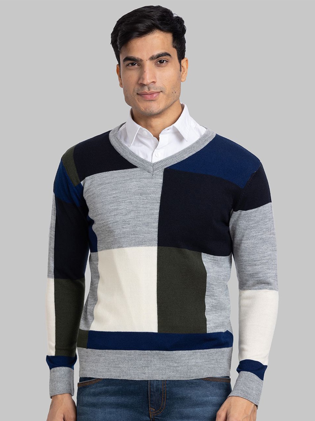 

Parx Men Colourblocked Pullover, Grey