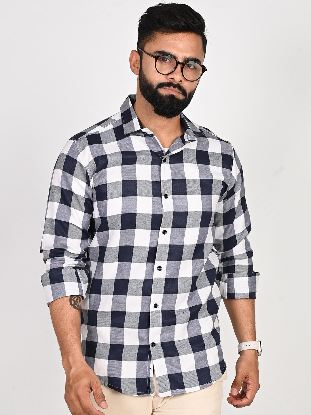 

Tanip Men Comfort Sheer Checked Casual Shirt, White