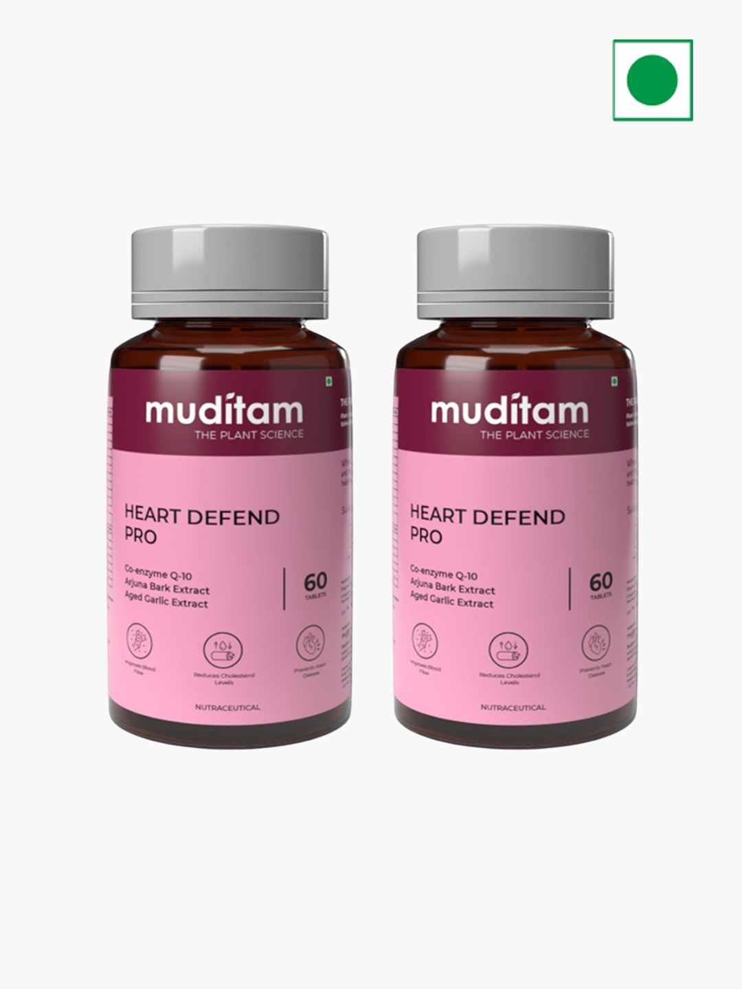 

Muditam Set Of 2 Heart Defend Pro Tablets For Balancing Cholesterol - 60 Tablets Each, White