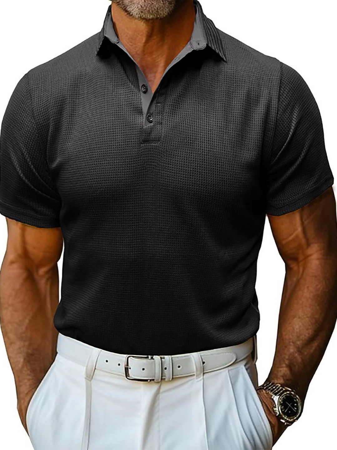 

StyleCast x Revolte Men Polo Collar T-shirt, Black