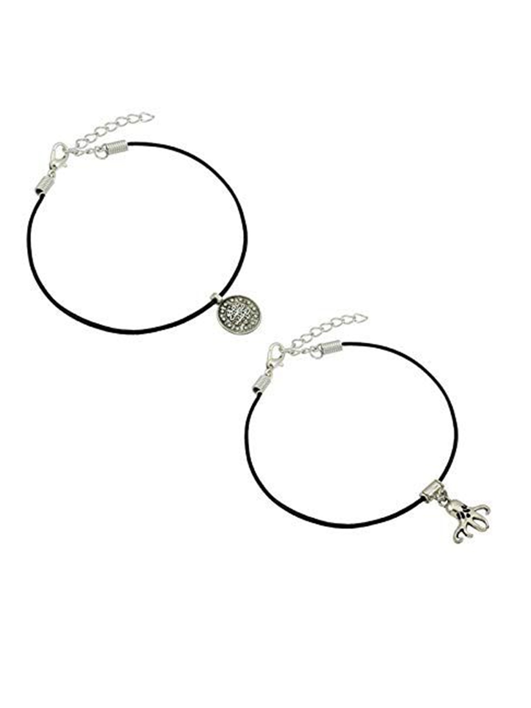 

HIGH TRENDZ Women Set of 2 Anklets, Black