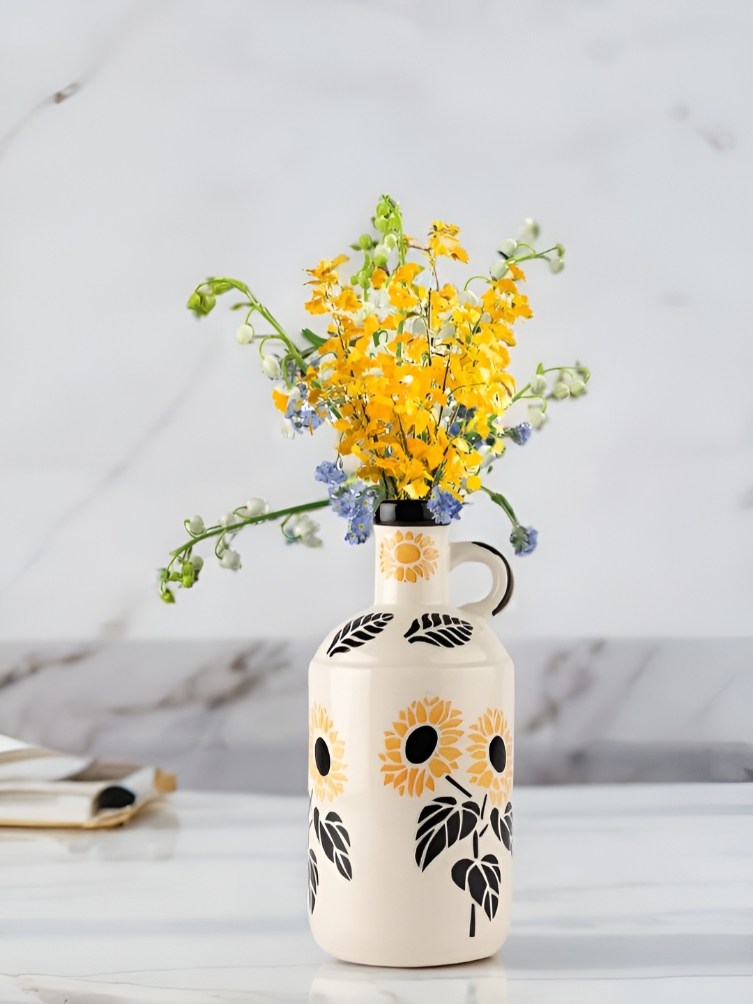 

The Decor Lane Off-White & Yellow Floral Printed Decorative Ceramic Flower Vase
