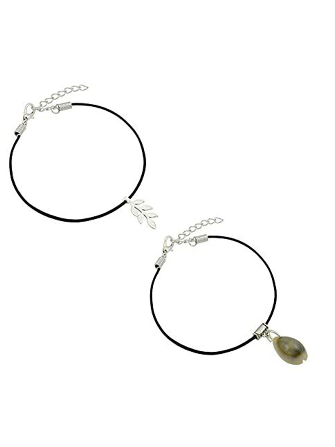 

HIGH TRENDZ Women Set of 2 Anklets, Black