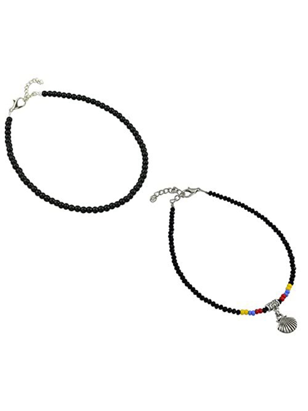 

HIGH TRENDZ Women Set of 2 Anklets, Black
