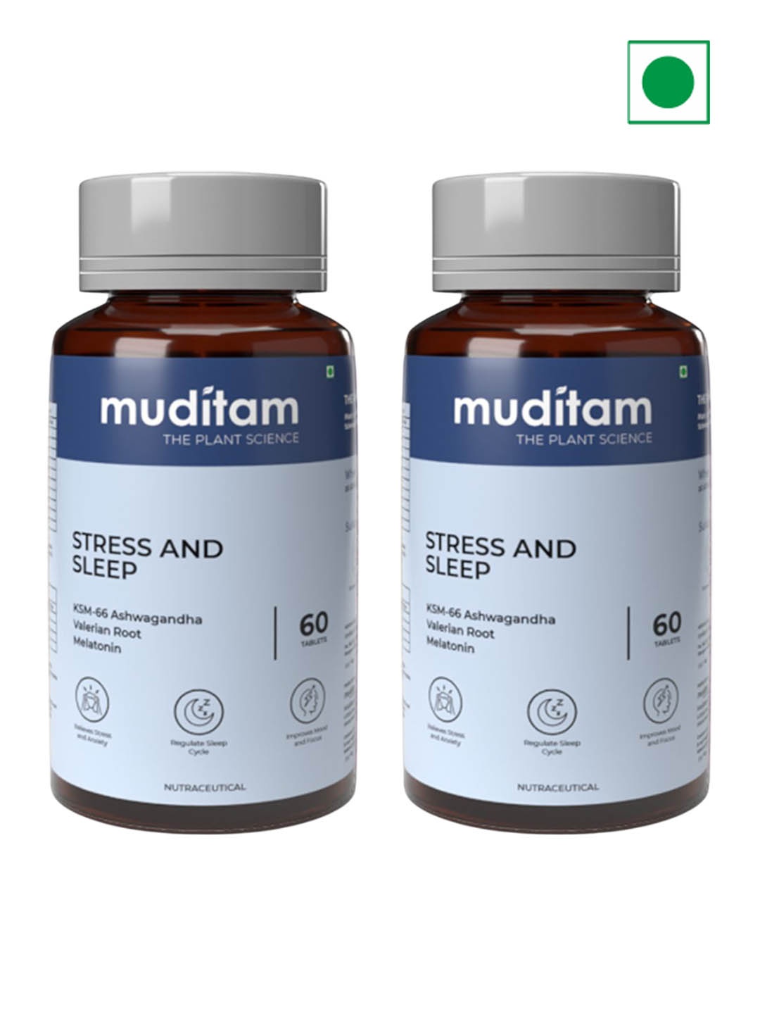 

Muditam Set Of 2 Ayurveda Stress & Sleep With Muscle Recovery Tablets - 60 Tablets Each, White