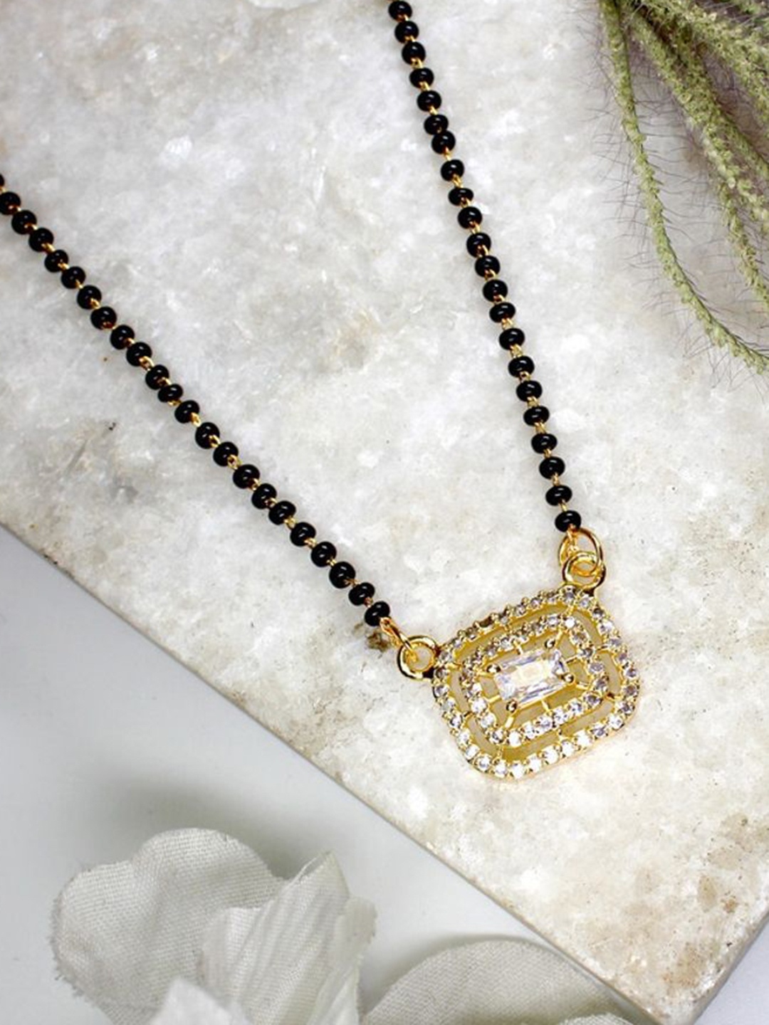 

Wynona Gold-Plated Artificial Stones and Beads Mangalsutra