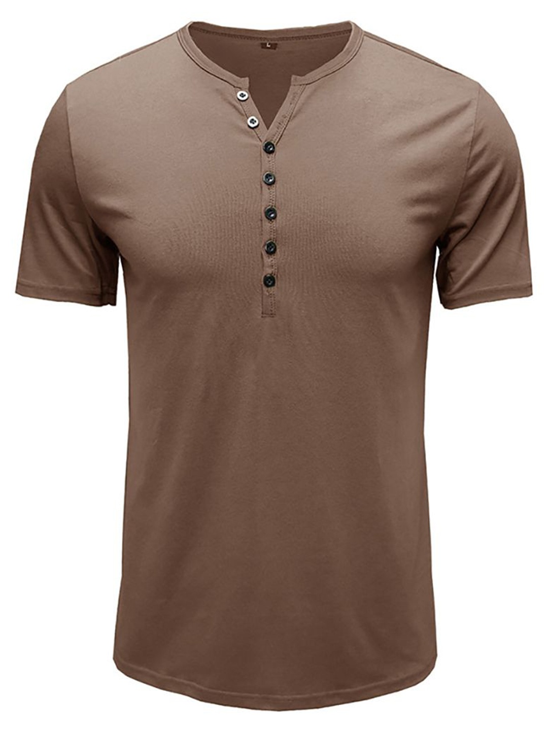 

StyleCast x Revolte Men Mandarin Collar T-shirt, Coffee brown