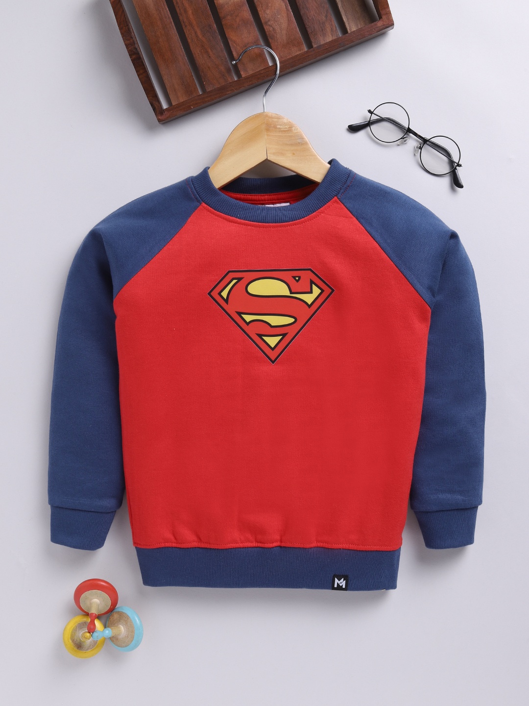 

YK X Minute Mirth Boys Superman Printed Fleece Sweatshirt, Red