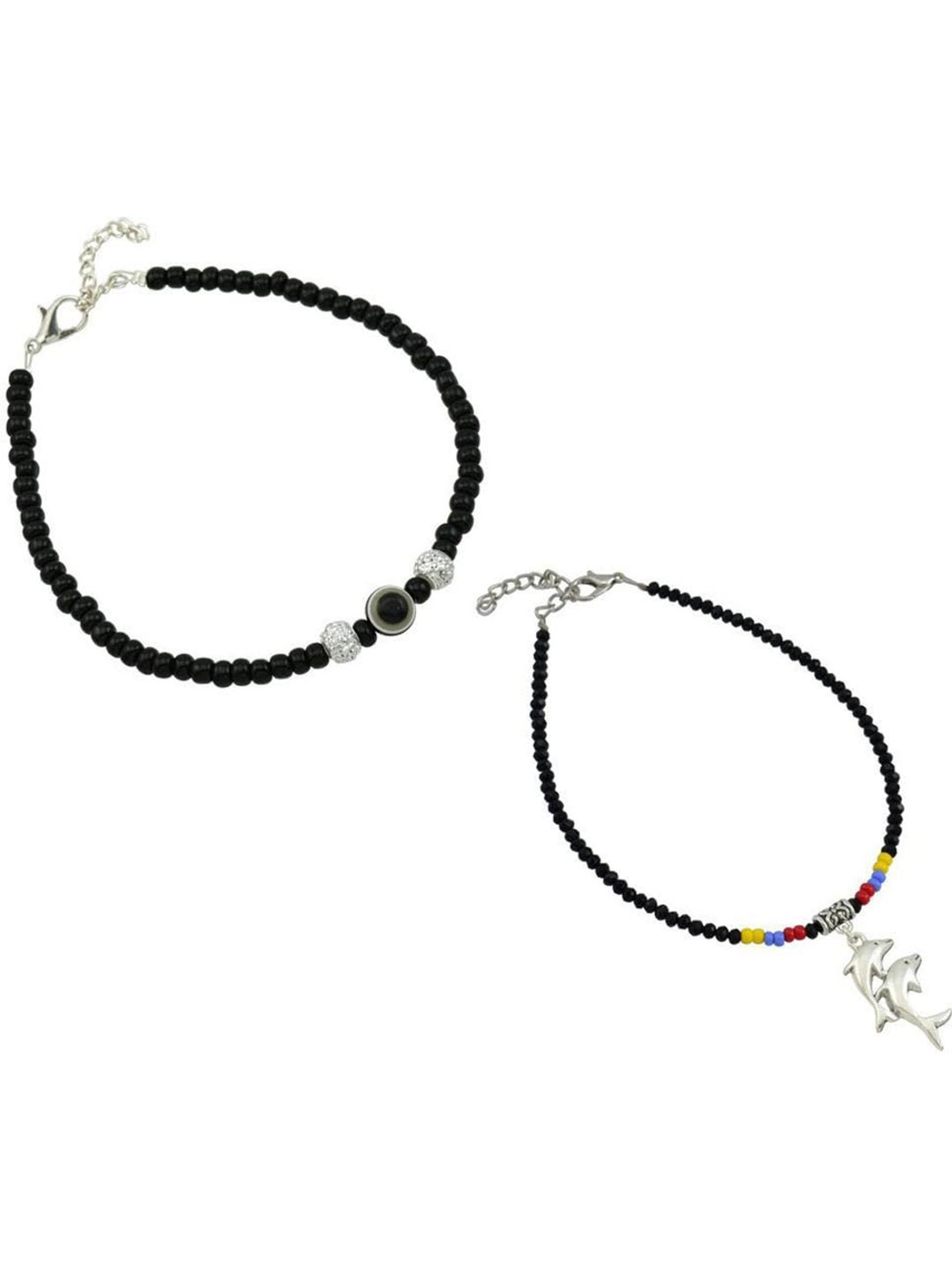 

HIGH TRENDZ Women Set of 2 Anklets, Black