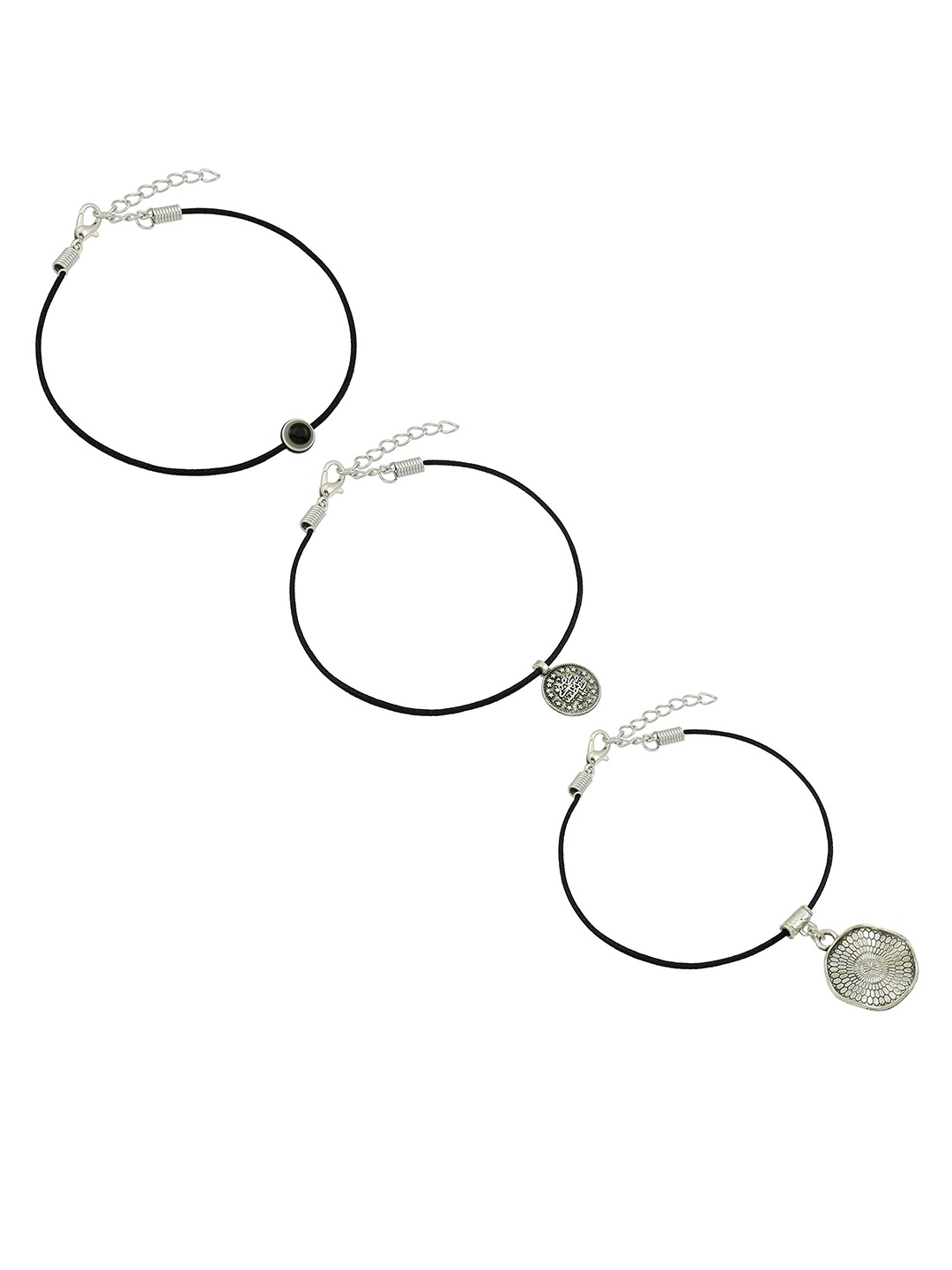 

HIGH TRENDZ Women Set of 3 Anklets, Black