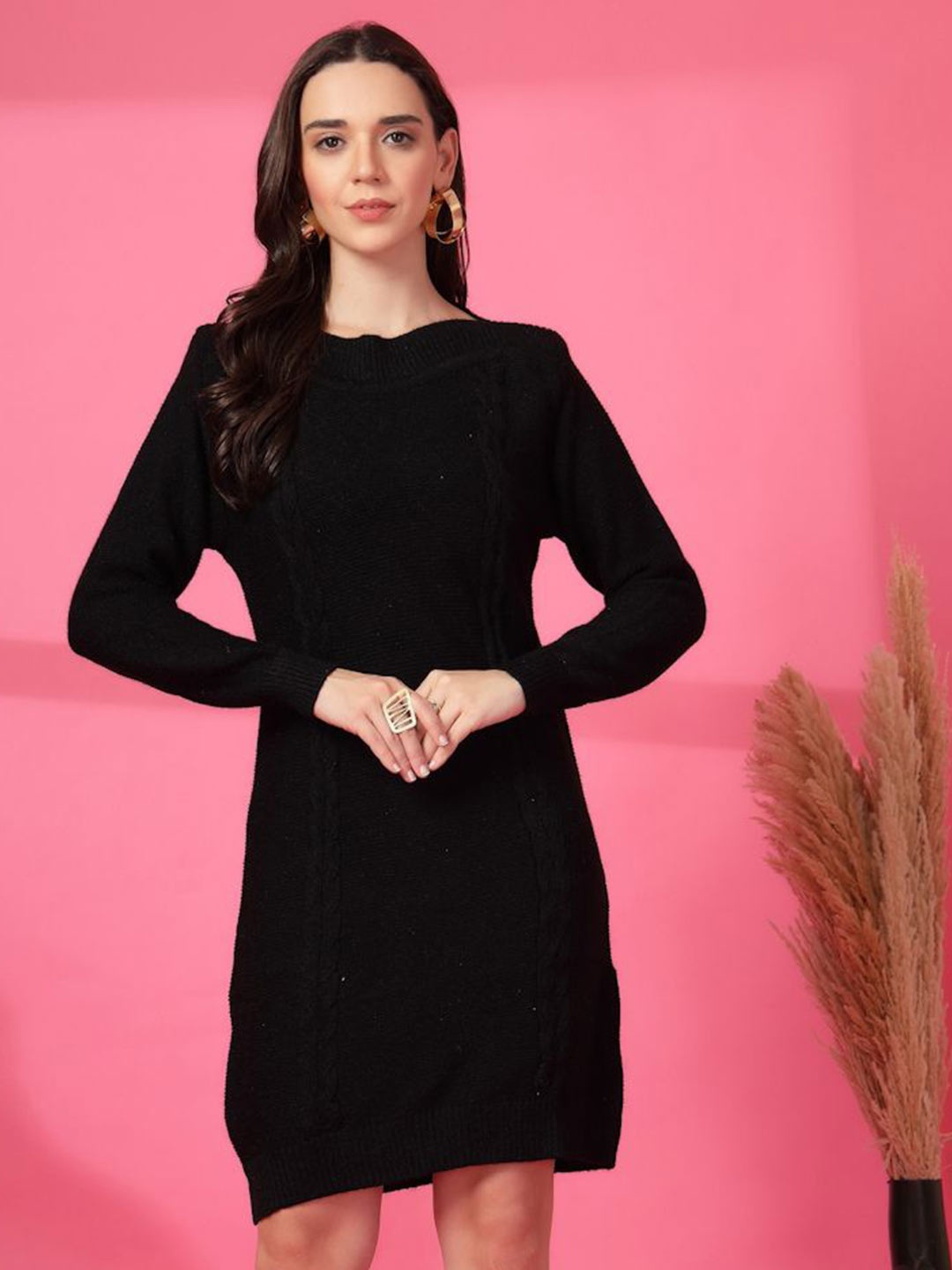 

Clora Creation Woollen Bodycon Dress, Black