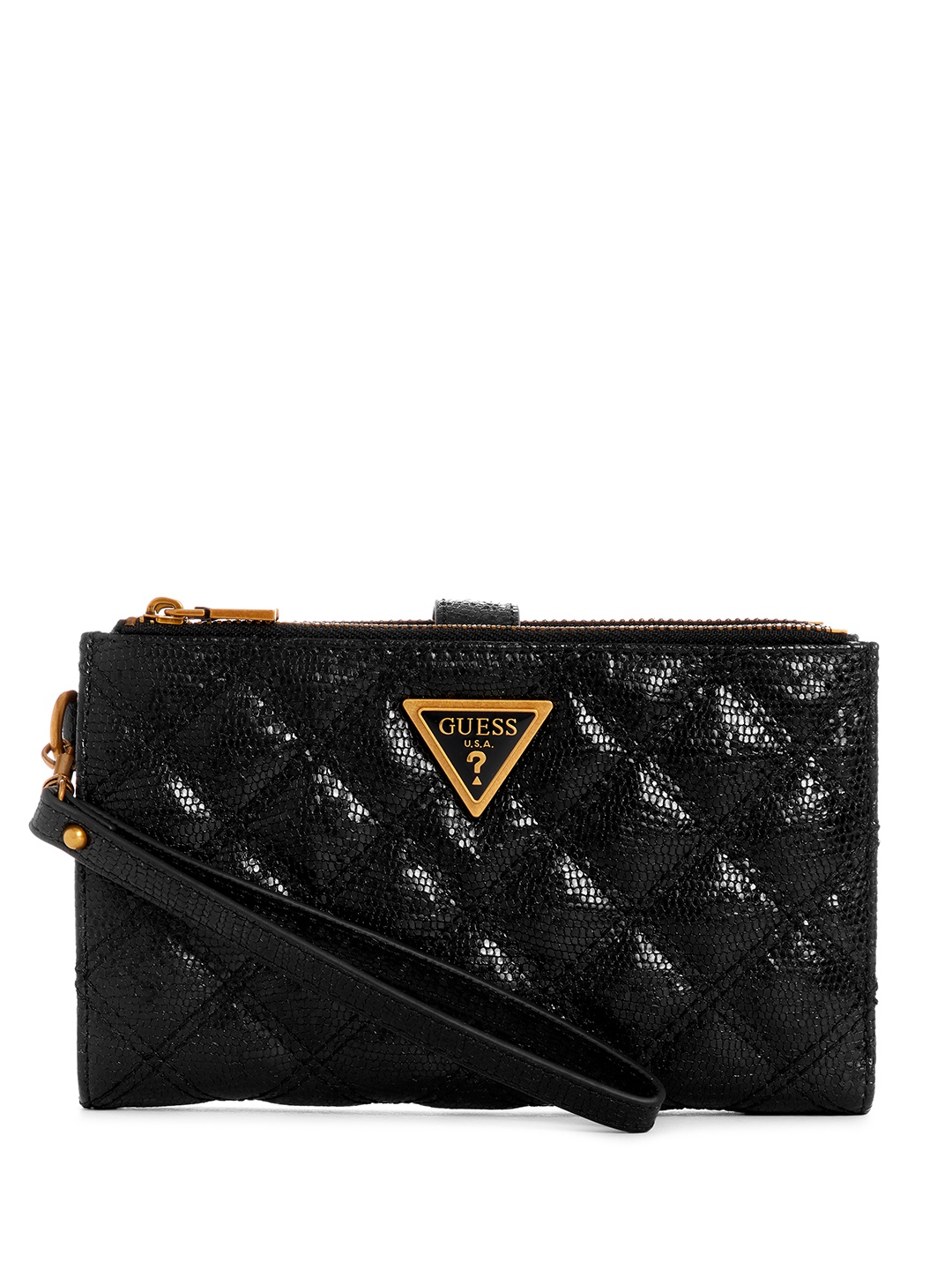 

GUESS Women Snake SKin Textured & Quilted Two Fold Wallet, Black