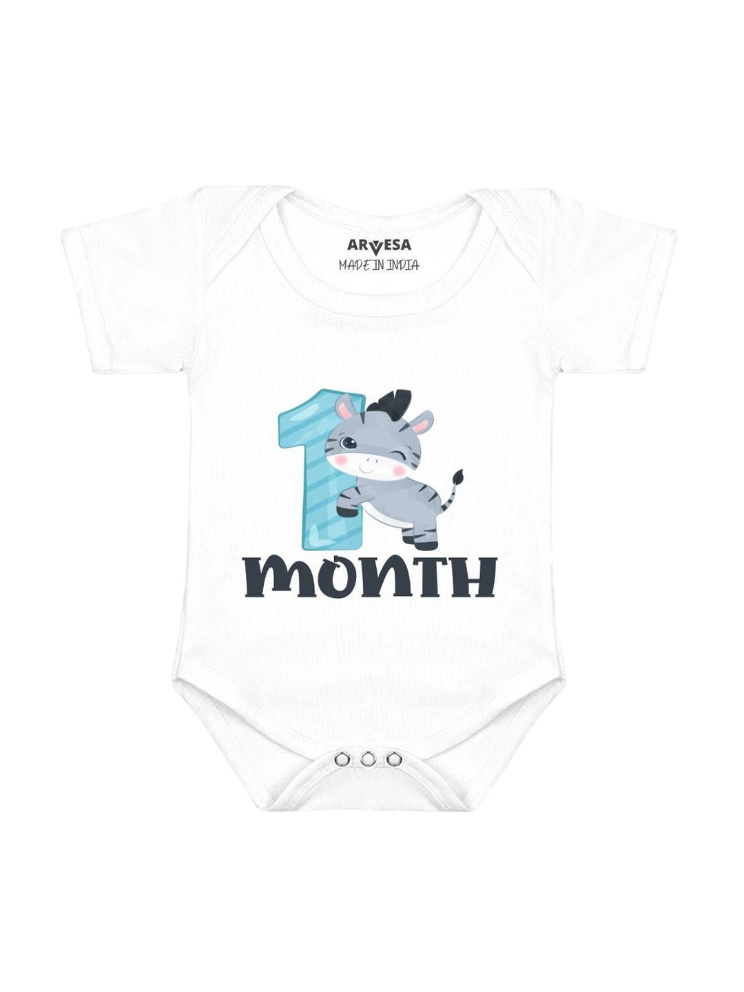 

Arvesa Infants Monthly Milestone Printed Envelope Neck Bodysuit, White