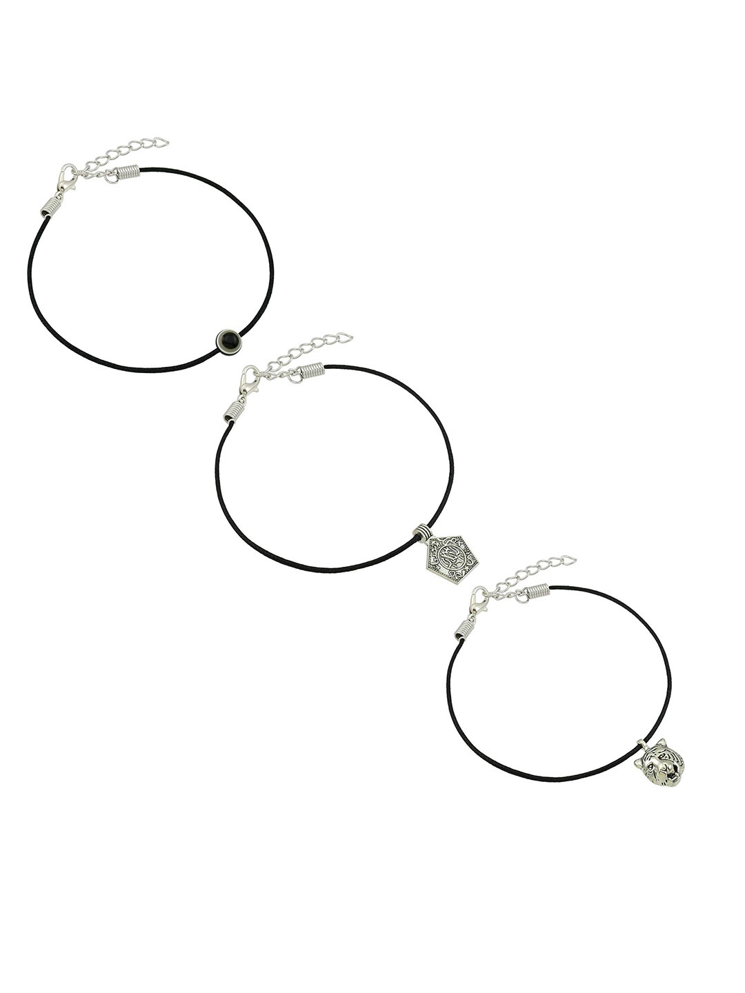 

HIGH TRENDZ Women Set of 3 Anklets, Black