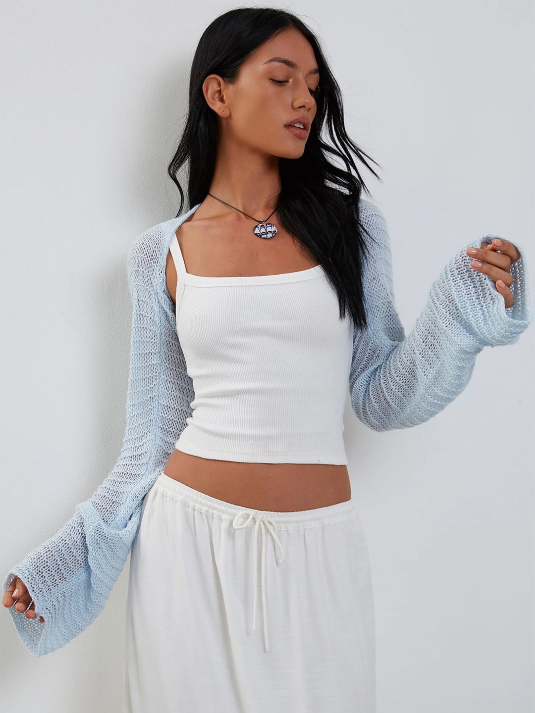 

LULU & SKY Women Crop Sheer Shrug, Blue