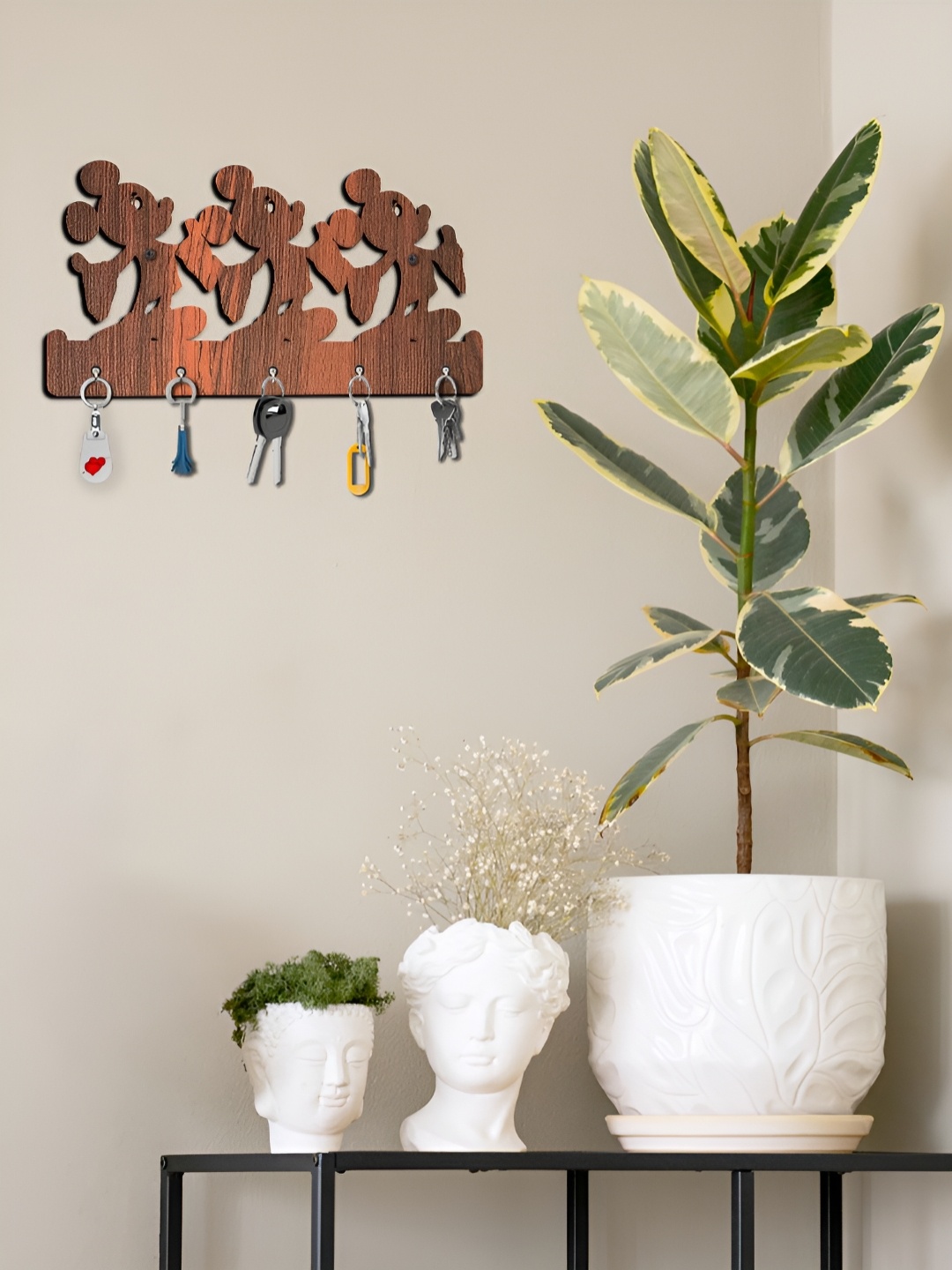 

OLIVE TREE5 Hooks Wooden Key Holder, Brown