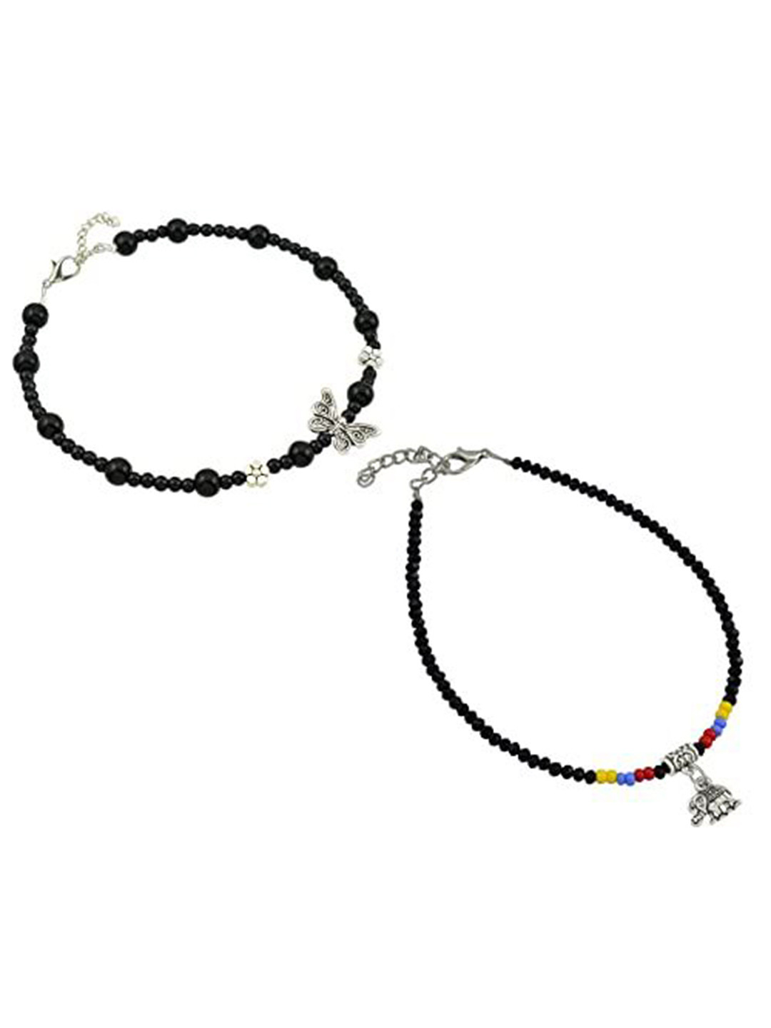 

HIGH TRENDZ Women Set of 2 Anklets, Black