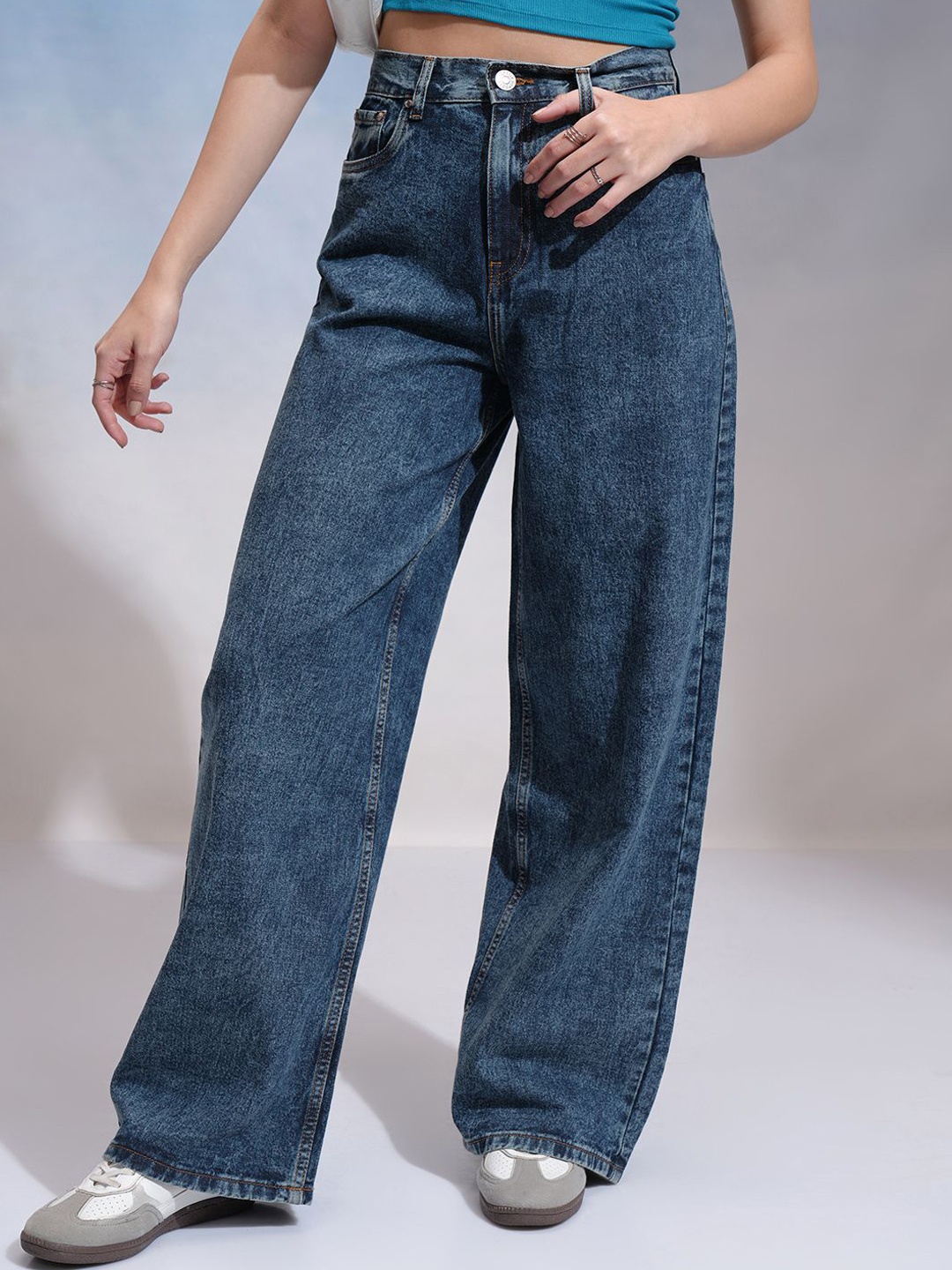 

Street By Tokyo Talkies Women Wide Leg Heavy Fade Jeans, Blue