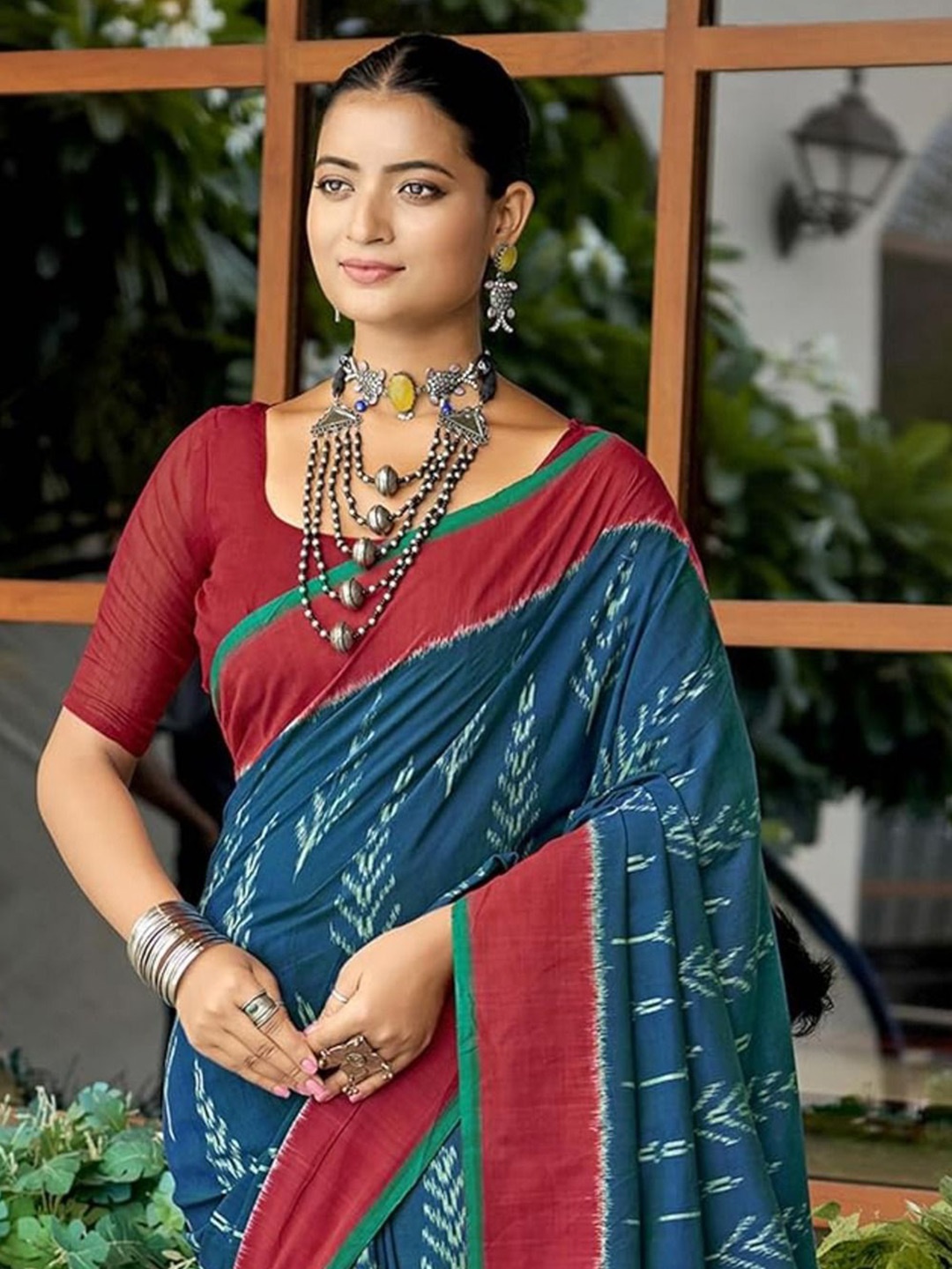 

Anouk Ajrak Block Pure Cotton Block Print Saree, Blue