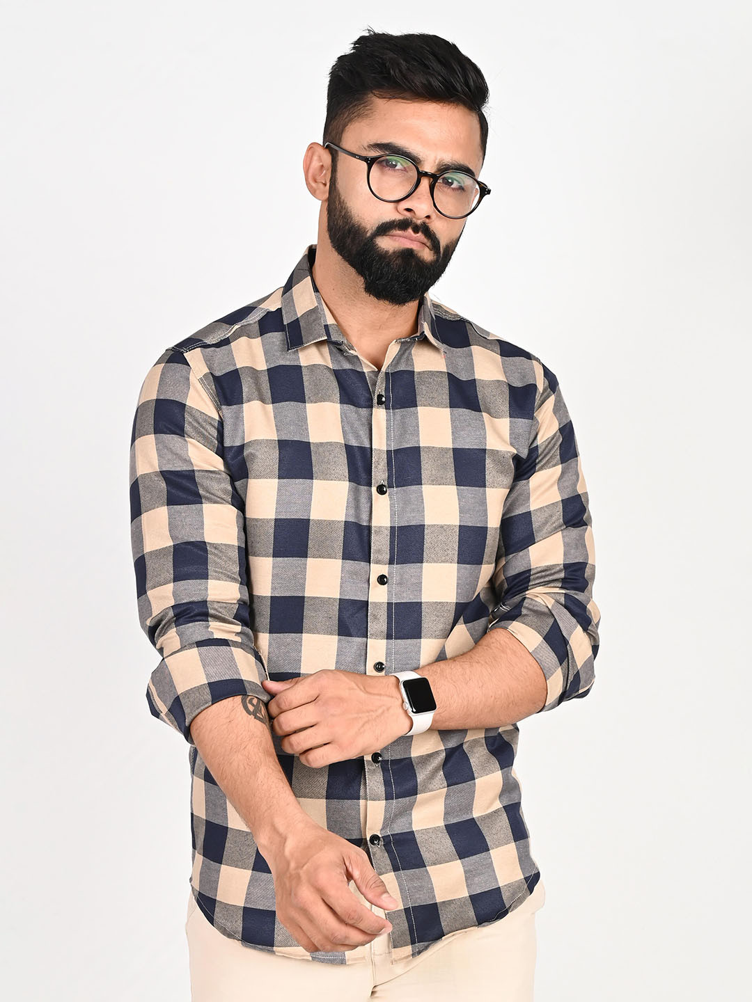 

Tanip Men Comfort Sheer Checked Casual Shirt, Brown