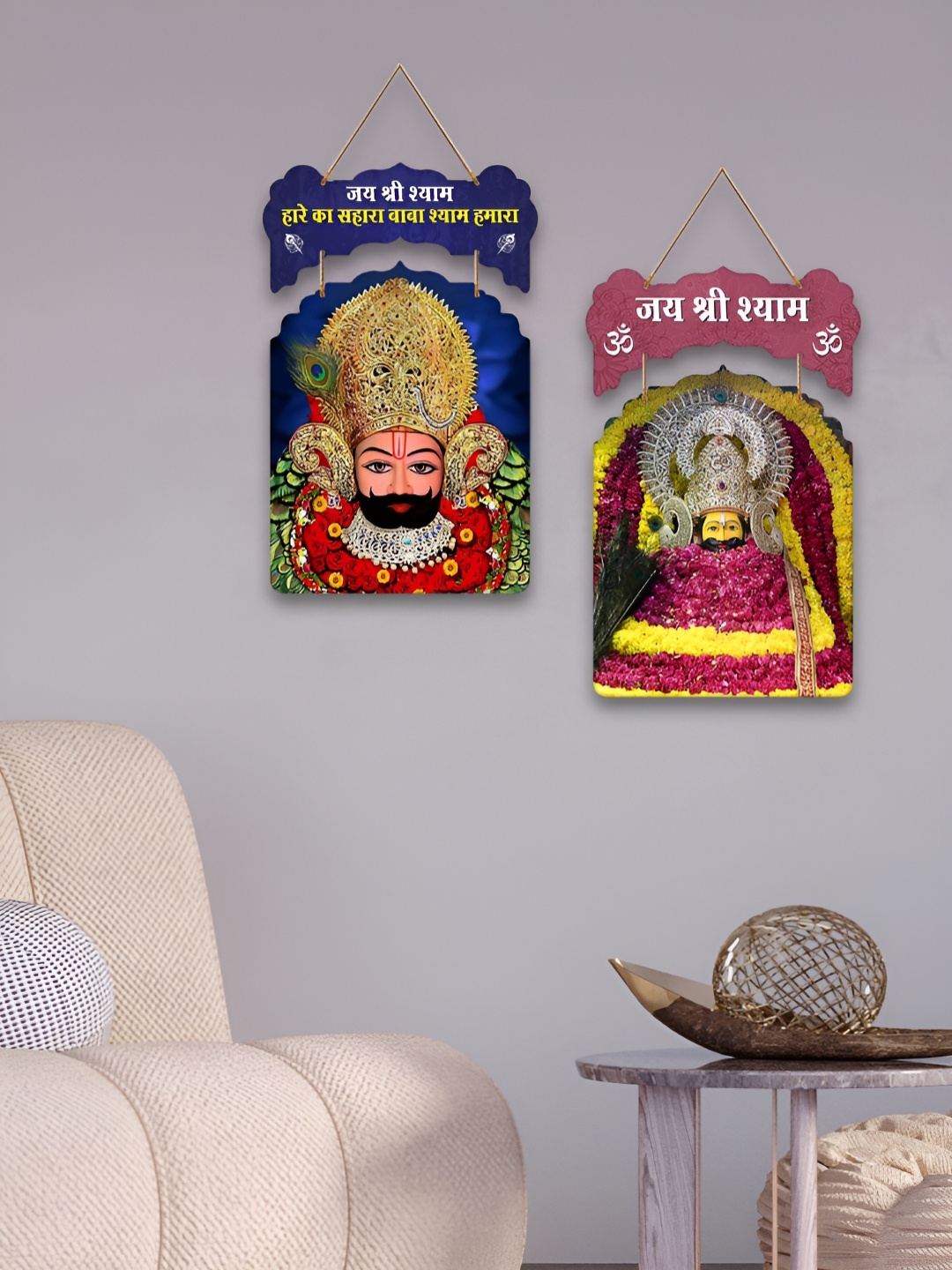 

ArtVibes 2Pcs Blue & Pink Printed Wooden Wall Decor Hangings