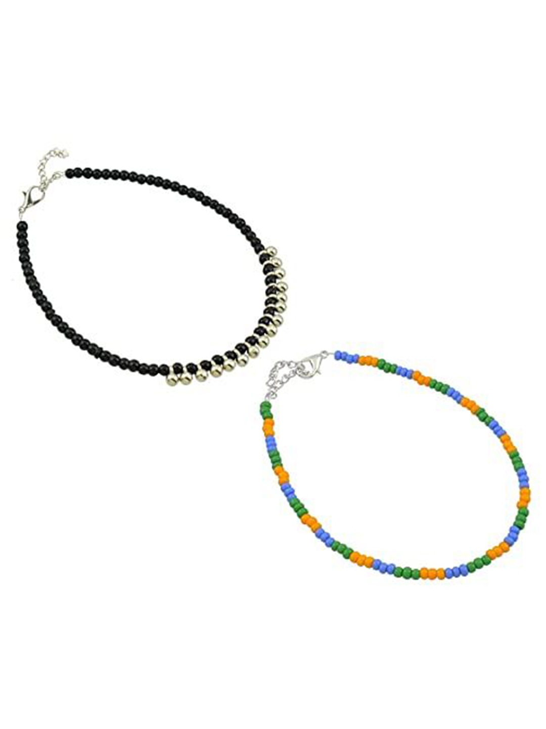 

HIGH TRENDZ Women Set of 2 Anklets, Black