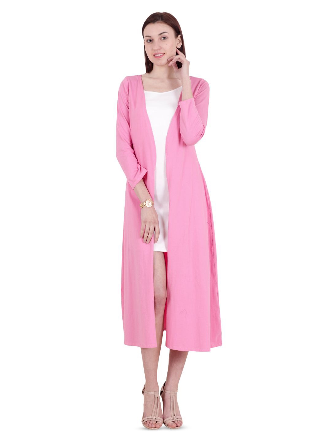 

SCORPIUS Women Longline Shrug, Pink