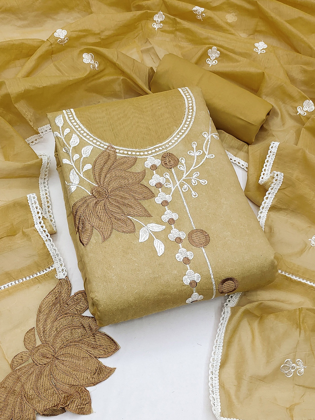 

Maroosh Embellished Unstitched Dress Material, Yellow