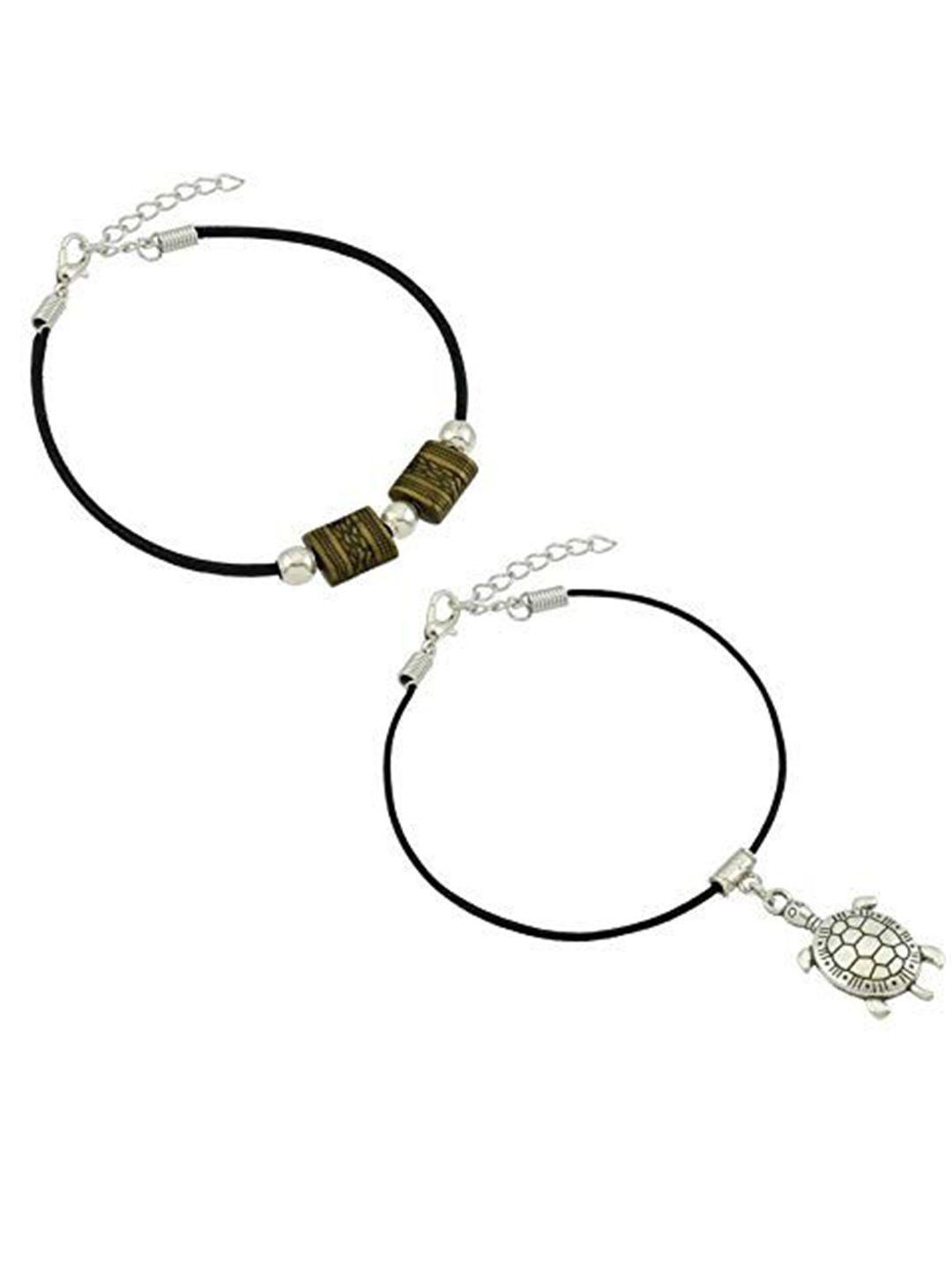 

HIGH TRENDZ Women Set of 2 Anklets, Black