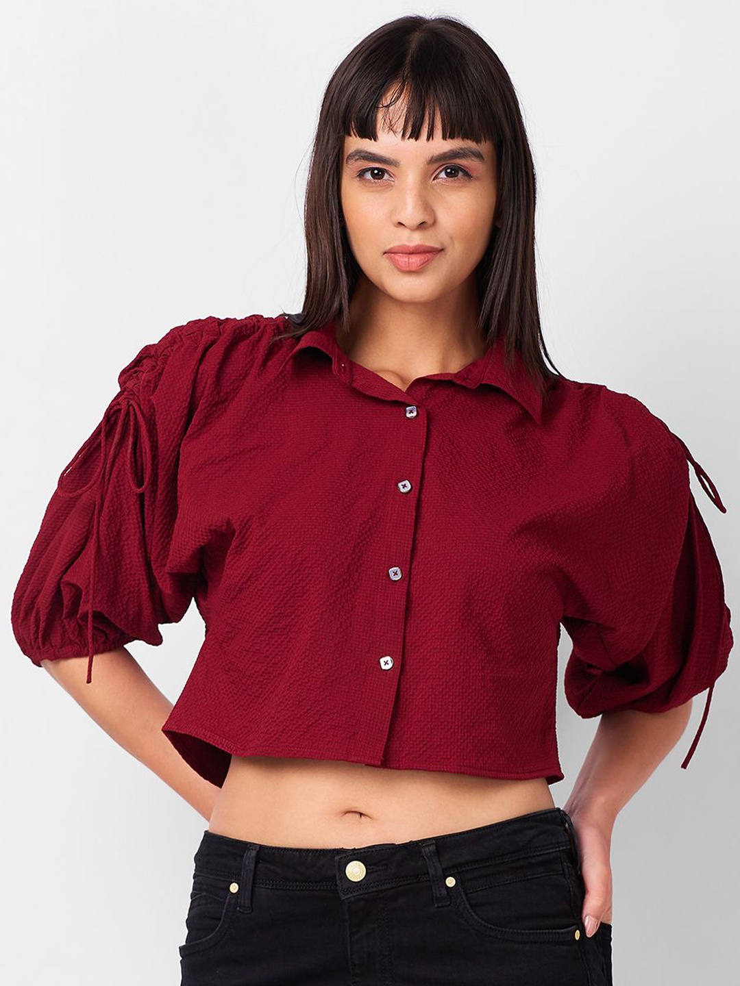 

IZEL Women Self Design Relaxed Fit Casual Shirt, Maroon