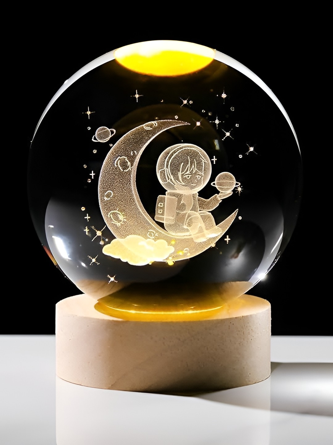 

Awestuffs Yellow Printed Acrylic Spherical Table Lamp with Adjustable Cord and Bulb