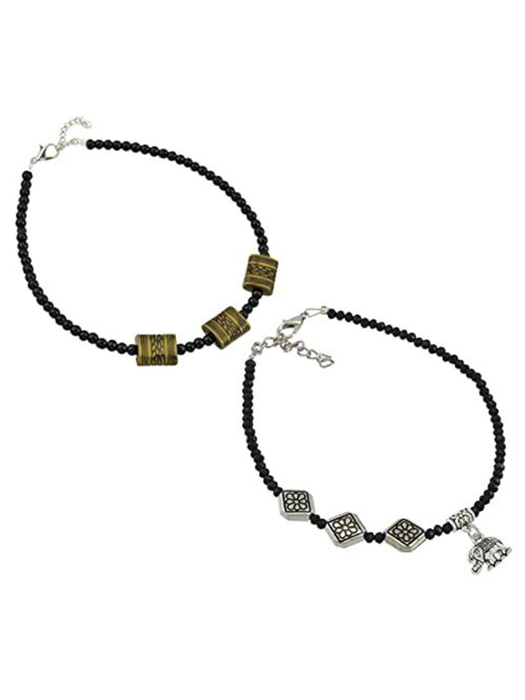 

HIGH TRENDZ Women Set of 2 Anklets, Black