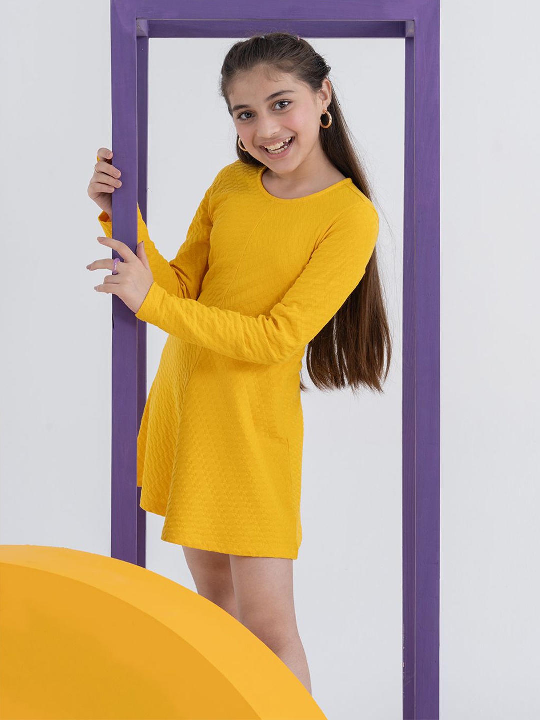 

SPUNKIES Girls Round Neck Cotton Fit & Flare Dress, Yellow