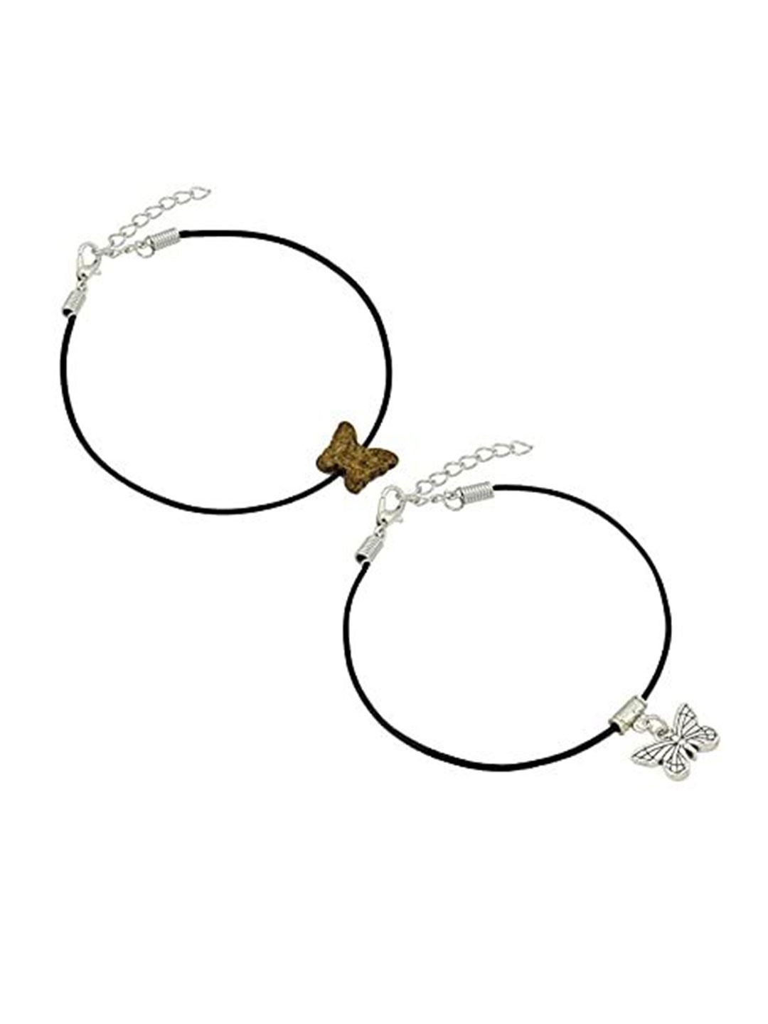 

HIGH TRENDZ Women Set of 2 Anklets, Black
