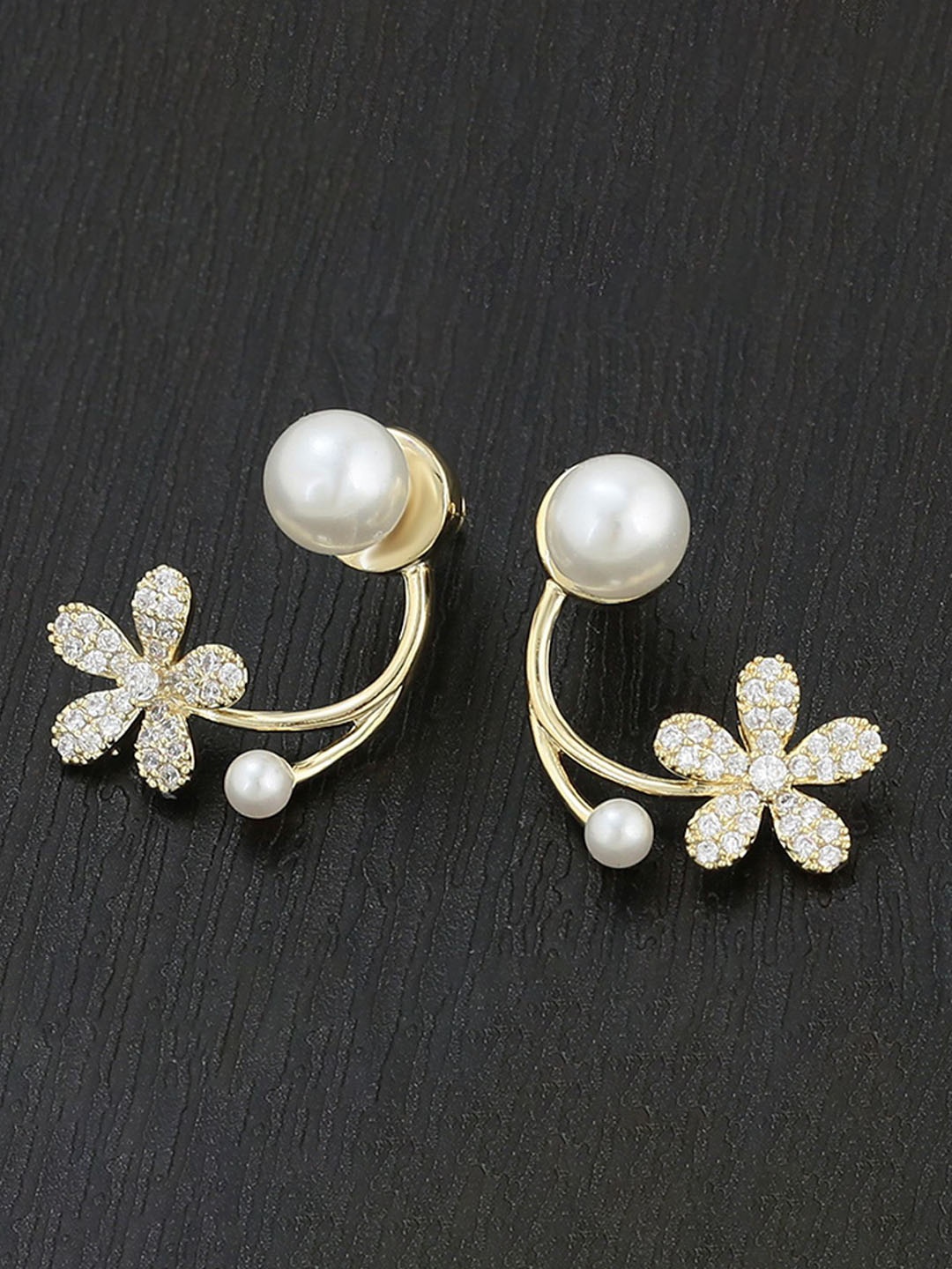 

PolluxCraft Gold-Plated Beaded Floral Studs, White