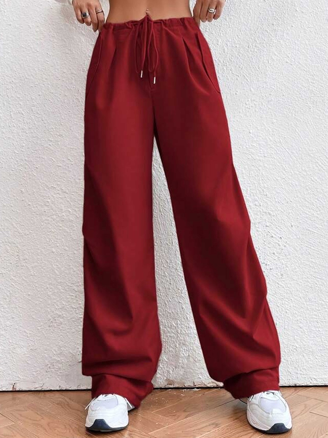 

TABADTOD Women Striped Relaxed Loose Fit Trousers, Maroon