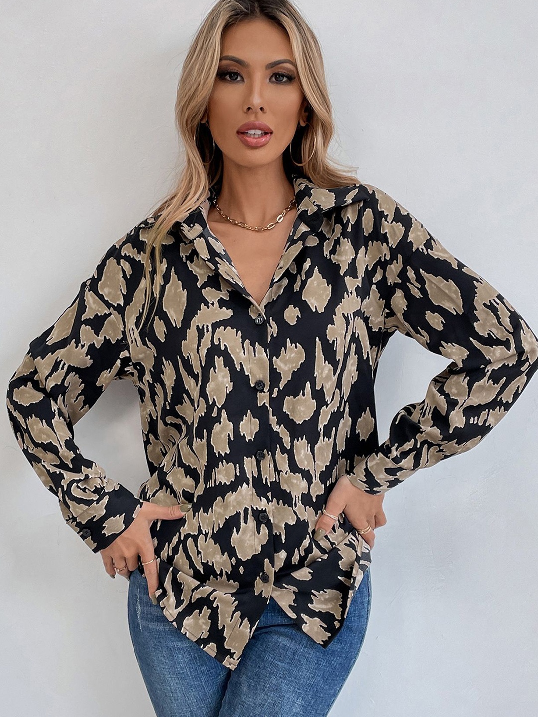 

StyleCast x Revolte Women Opaque Printed Casual Shirt, Brown
