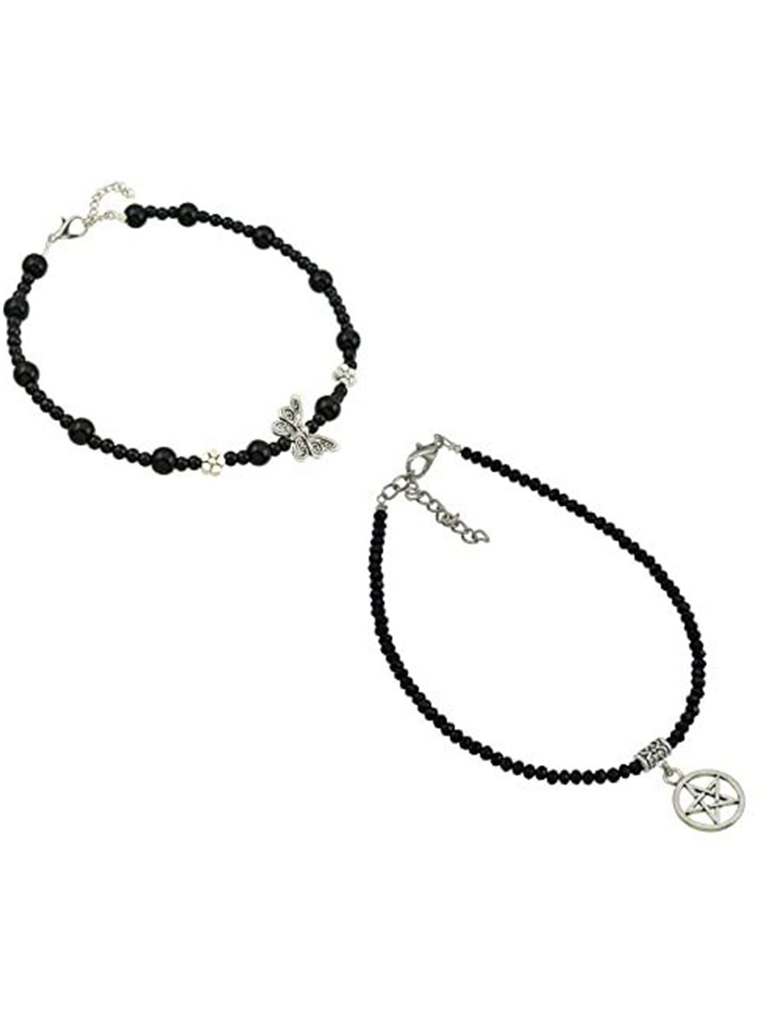 

HIGH TRENDZ Women Set of 2 Anklets, Black