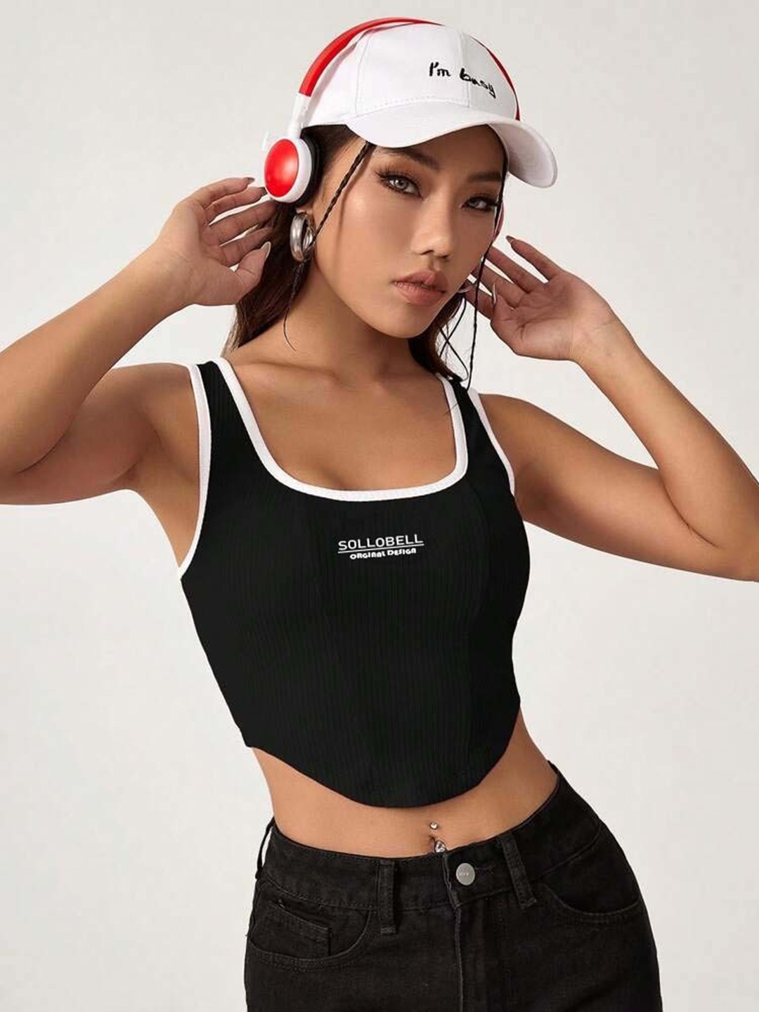 

sollobell Cotton Tank Crop Top, Black