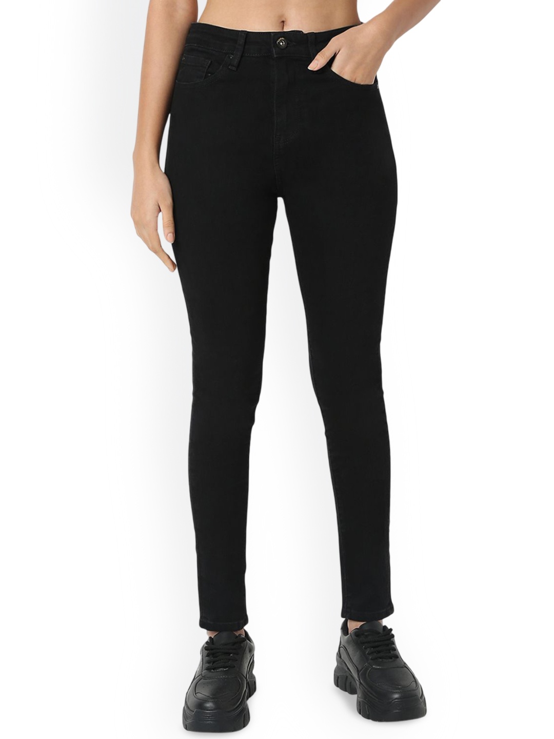

SPYKAR Women Super Skinny Fit High-Rise Light Fade Jeans, Black