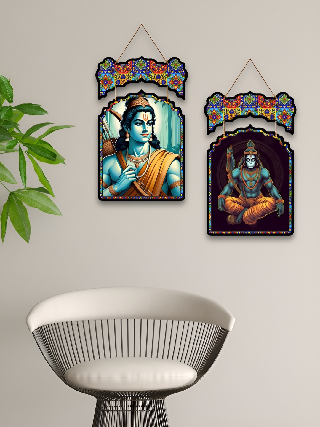 

ArtVibes 2Pcs Blue & Brown Printed Wooden Wall Decor Hangings