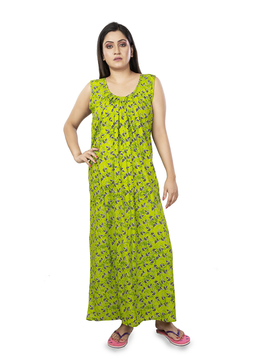 

Laa Calcutta Printed Pure Cotton Maxi Nightdress, Green