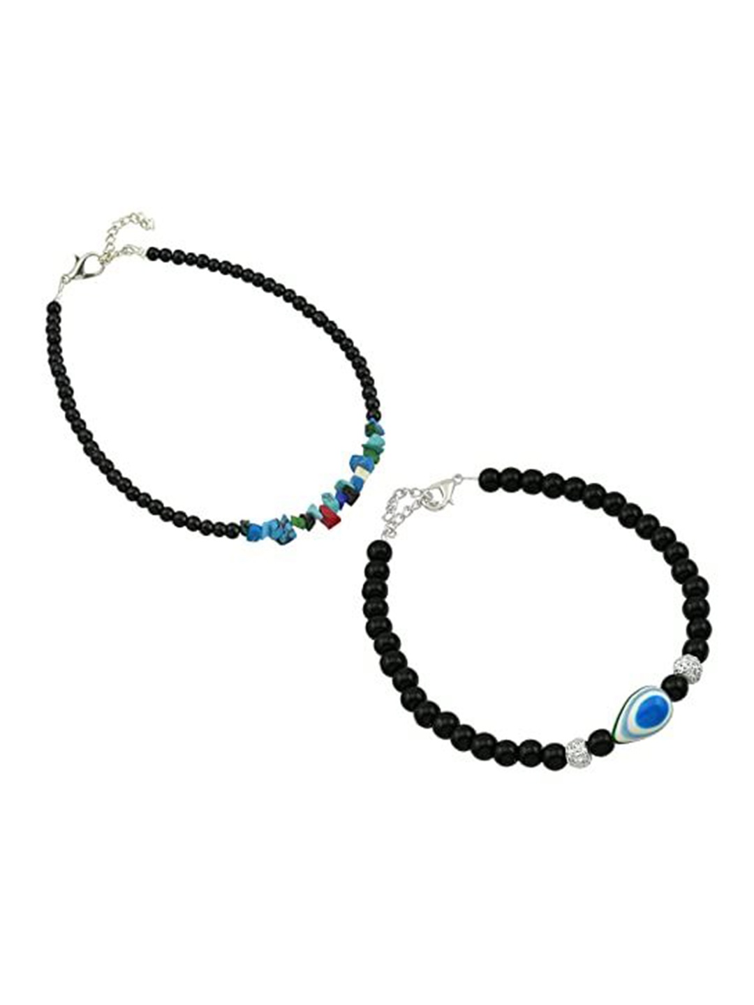 

HIGH TRENDZ Women Set of 2 Anklets, Black