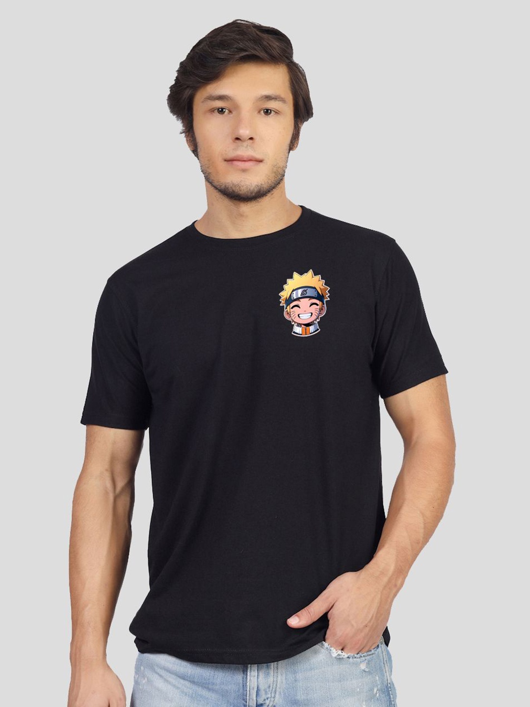 

Greylongg Men Printed Applique T-shirt, Black