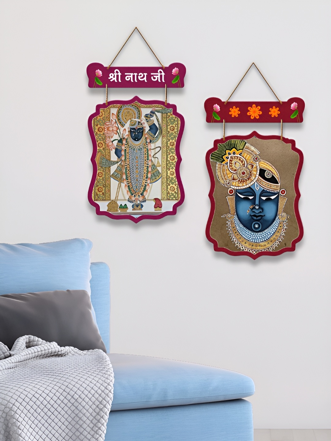 

ArtVibes Brown & Blue Set Of 2 Printed Wooden Wall Hanging