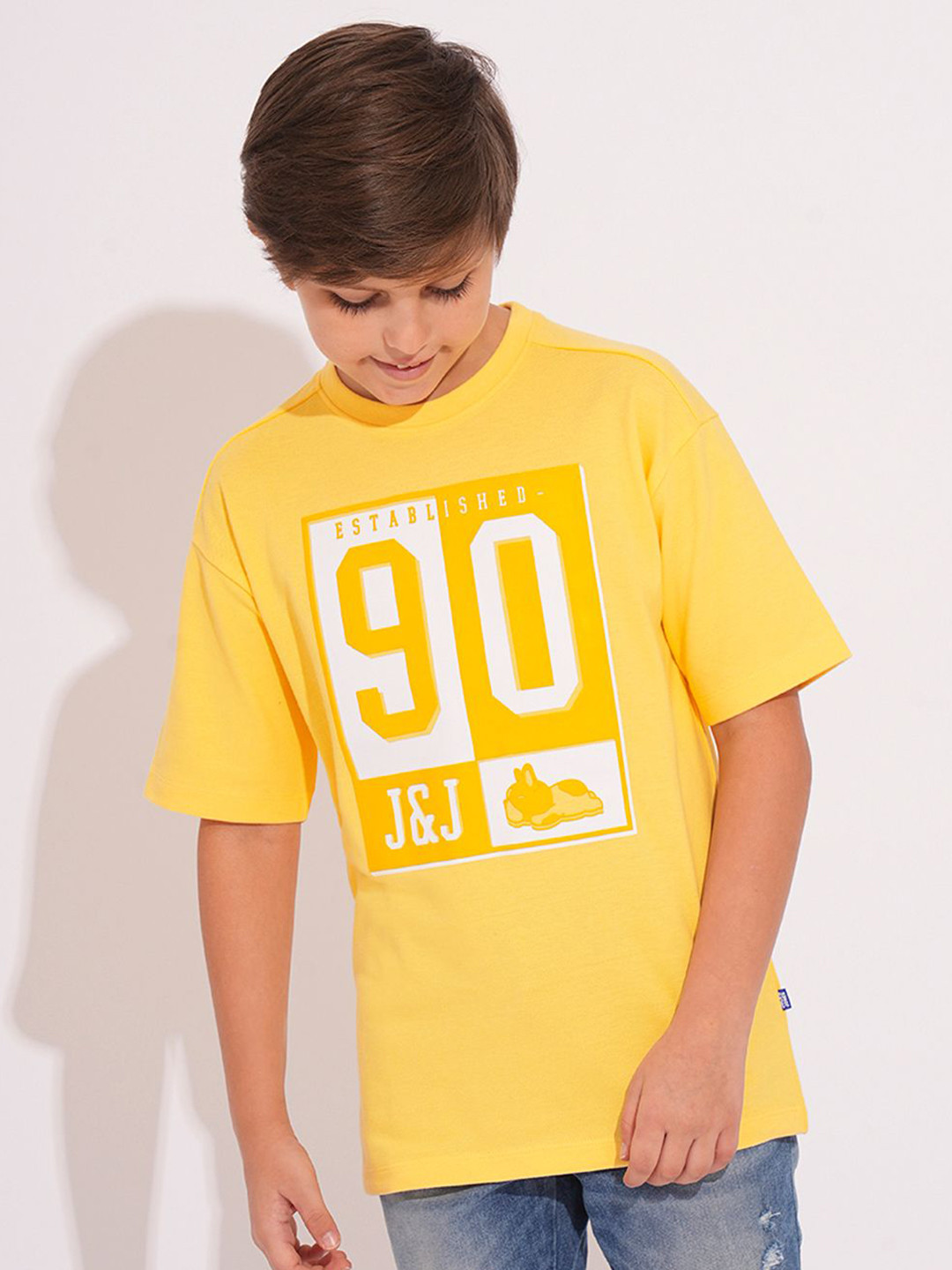 

Jack & Jones Junior Boys Typography Printed Applique T-shirt, Yellow
